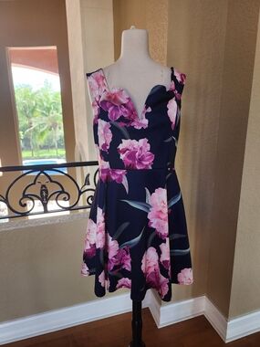 Charlotte Russe Navy Mini Dress with Pink Floral Print